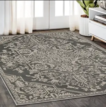 5' X 8' Gray And Light Gray Oriental Area Rug