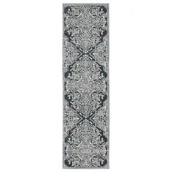 8' Blue And Ivory Oriental Runner Rug