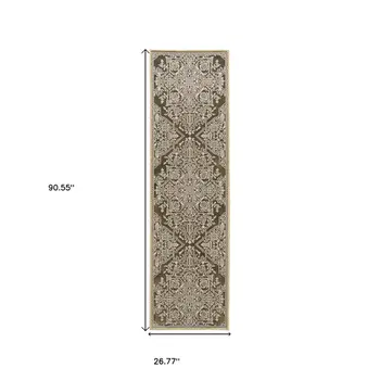 8' Gold And Beige Oriental Runner Rug