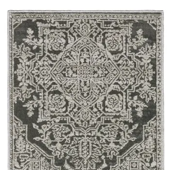 8' Gray And Light Gray Oriental Runner Rug
