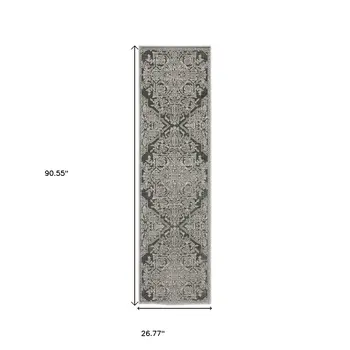 8' Gray And Light Gray Oriental Runner Rug