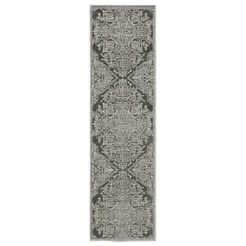 8' Gray And Light Gray Oriental Runner Rug