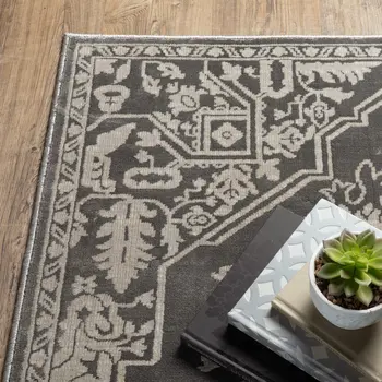 8' Gray And Light Gray Oriental Runner Rug