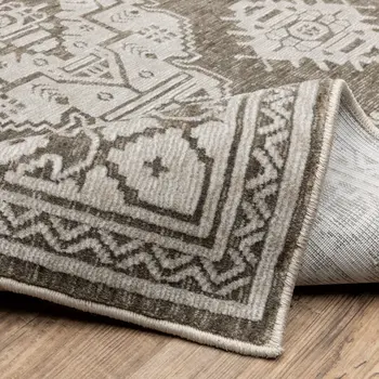 8' Gray And Light Gray Oriental Runner Rug