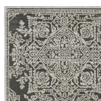 8' Gray And Light Gray Oriental Runner Rug
