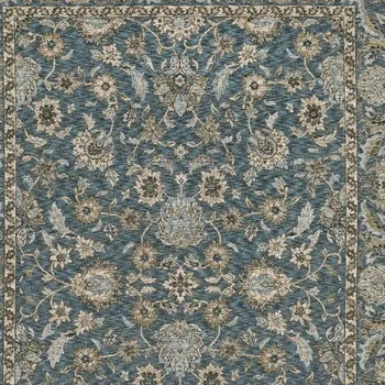 3' X 5' Blue And Beige Oriental Area Rug With Fringe