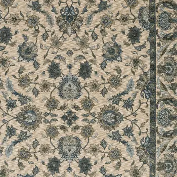 3' X 5' Beige And Blue Oriental Area Rug With Fringe