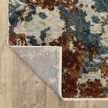 3' X 5' Beige Teal And Rust Abstract Area Rug With Fringe
