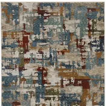3' X 5' Beige Teal And Brown Abstract Area Rug With Fringe