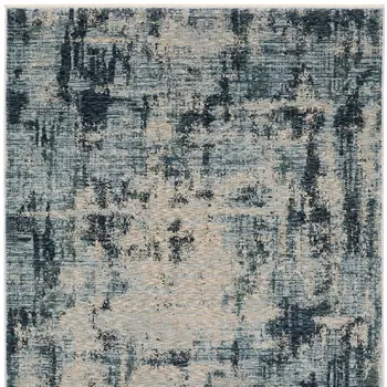 3' X 5' Beige And Blue Abstract Area Rug With Fringe