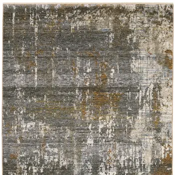 3' X 5' Gray And Gold Abstract Area Rug With Fringe