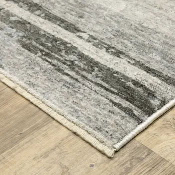 3' X 5' Gray And Ivory Abstract Area Rug With Fringe
