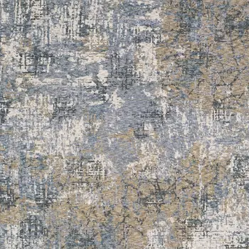 3' X 5' Beige And Blue Abstract Area Rug With Fringe
