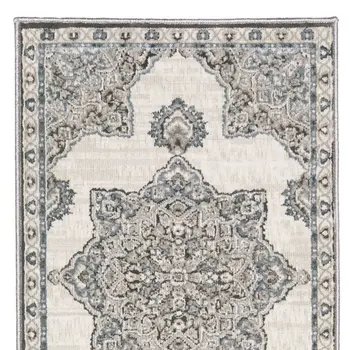8' Gray And Blue Medallion Runner Rug