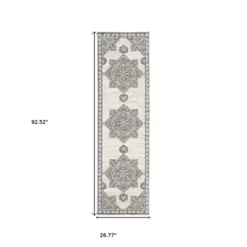 8' Gray And Blue Medallion Runner Rug