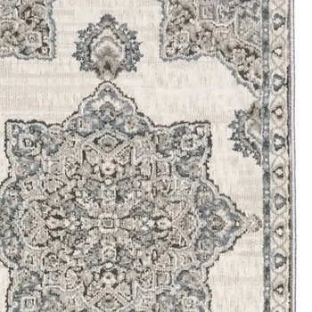 8' Gray And Blue Medallion Runner Rug