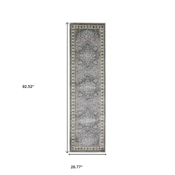8' Brown And Blue Medallion Runner Rug
