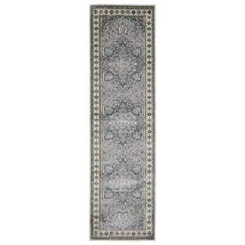 8' Brown And Blue Medallion Runner Rug