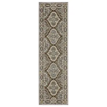 8' Blue And Gray Medallion Runner Rug
