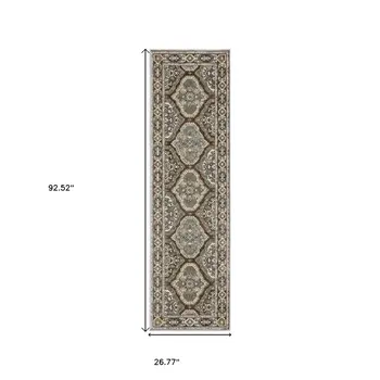 8' Blue And Gray Medallion Runner Rug