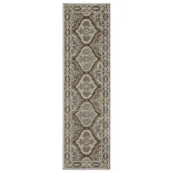 8' Blue And Gray Medallion Runner Rug
