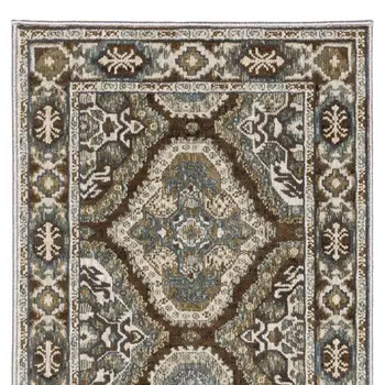 8' Blue And Gray Medallion Runner Rug