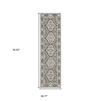 8' Ivory And Blue Medallion Runner Rug