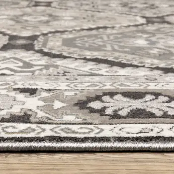 8' Ivory And Blue Medallion Runner Rug