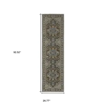 8' Blue Ivory And Brown Medallion Runner Rug