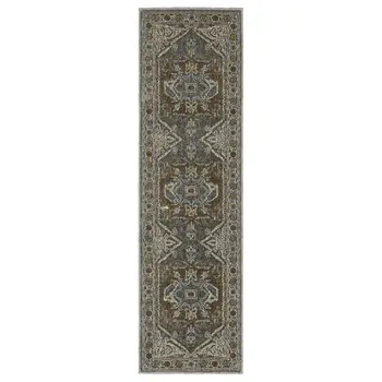 8' Blue Ivory And Brown Medallion Runner Rug