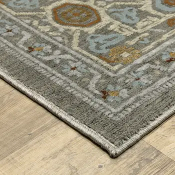 8' Blue Ivory And Brown Medallion Runner Rug