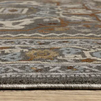 8' Blue Ivory And Brown Medallion Runner Rug