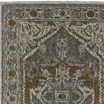 8' Blue Ivory And Brown Medallion Runner Rug
