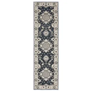 8' Blue Oriental Runner Rug