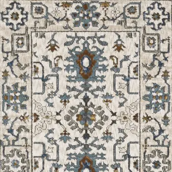 8' Ivory And Blue Oriental Runner Rug