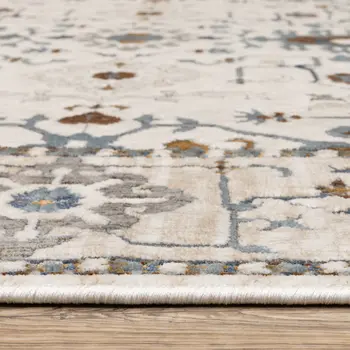 8' Ivory And Blue Oriental Runner Rug