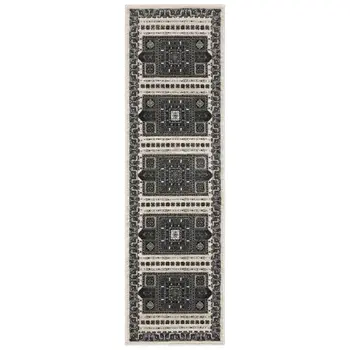 8' Gray And Blue Medallion Runner Rug