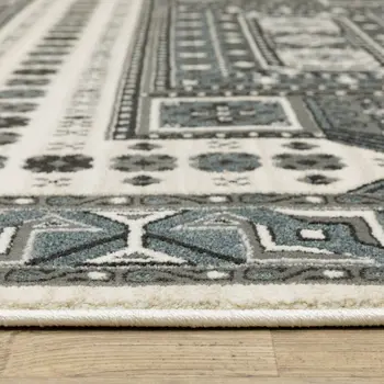 8' Gray And Blue Medallion Runner Rug