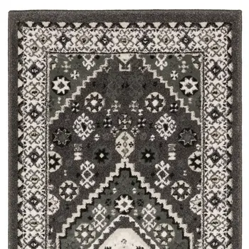 8' Gray And Ivory Medallion Runner Rug