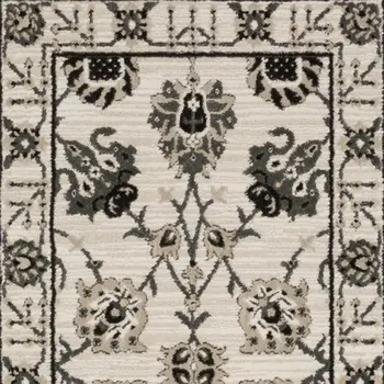 8' Ivory And Gray Oriental Runner Rug