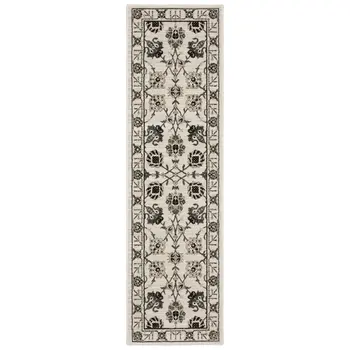 8' Ivory And Gray Oriental Runner Rug