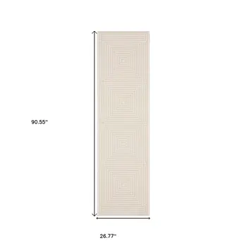 8' Ivory And Beige Geometric Runner Rug