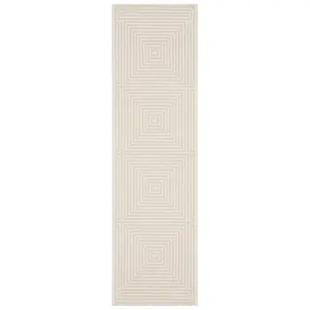 8' Ivory And Beige Geometric Runner Rug