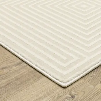 8' Ivory And Beige Geometric Runner Rug