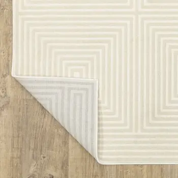 8' Ivory And Beige Geometric Runner Rug