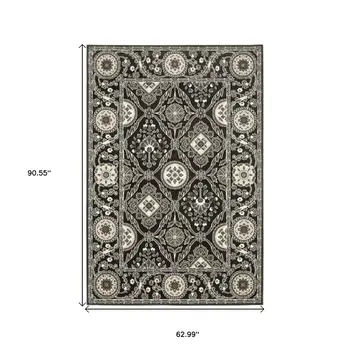 5' X 8' Charcoal And Gray Oriental Area Rug