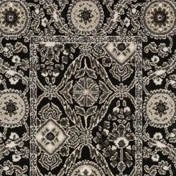 8' Charcoal And Gray Oriental Runner Rug