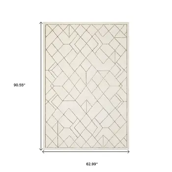 5' X 8' Ivory And Taupe Geometric Area Rug