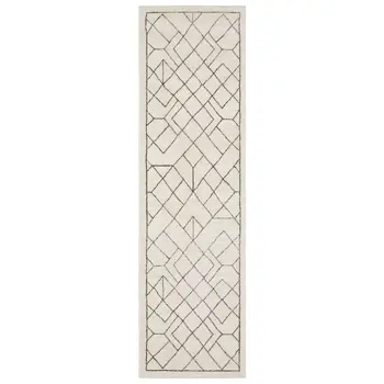 8' Ivory And Taupe Geometric Runner Rug