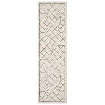 8' Ivory And Taupe Geometric Runner Rug